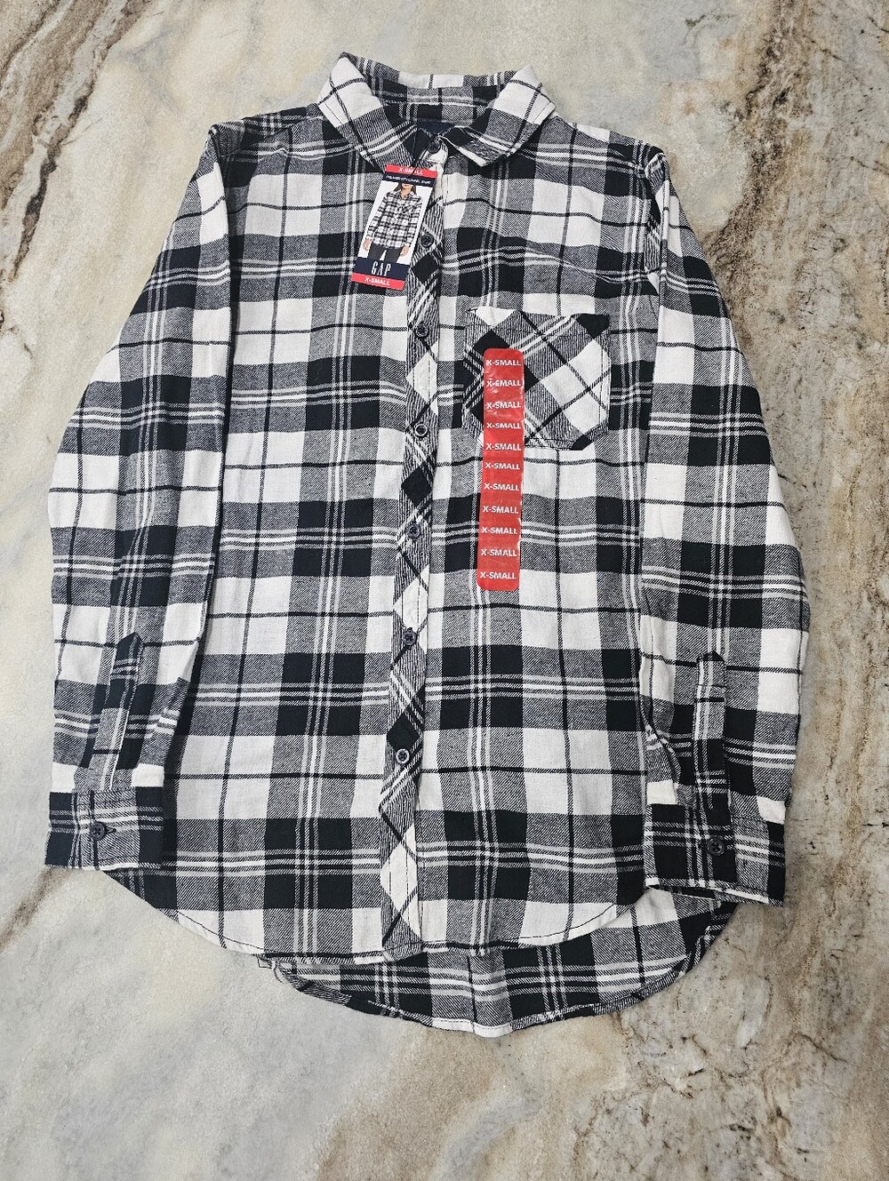 Gap True Black Billy Plaid Flannel Shirt Women's XS Relaxed Fit NWT